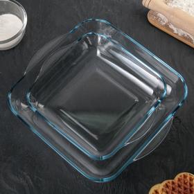 image for offer named Посуда квадратная для запекания Paşabahçe Borcam, 2 предмета: 3,2 л, 1,95 л, жаропрочное стекло, прозрачная