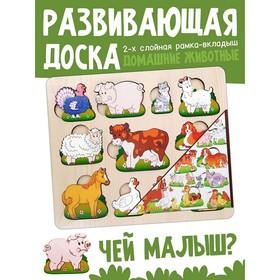 image for offer named Развивающая доска «Чей малыш?Домашние животные и птицы», двойная рамка - вкладыш