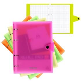 image for offer named Тетрадь на кольцах 80 листов в клетку, ErichKrause Neon, пластиковая обложка, на кнопке, блок офсет 100% белизна, МИКС
