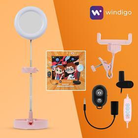 image for offer named Набор Юного Блогера Windigo KIDS CB-98, лампа на штативе, микрофон, пульт, линзы,СЗУ,розовый