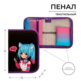 image for offer named Пенал 1 секция 140 х 210 х 40 мм, откидной карман и косметичка, тканевый, Calligrata TOP Content "Корги"