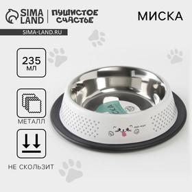 image for offer named Миска металлическая для кошки с нескользящим основанием «Мур-мур!», 235 мл, 15х3.5 см