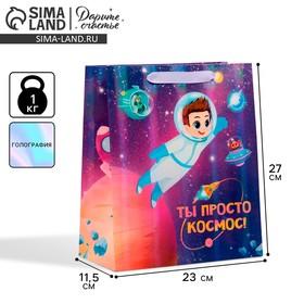 image for offer named Пакет подарочный ламинированный, упаковка, «Ты просто космос», радужная голография, ML 23 х 27 х 11,5 см