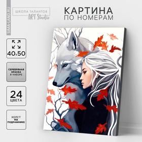 image for offer named Картина по номерам на холсте с подрамником с серебряной краской «Девушка с волком», 40 х 50 см