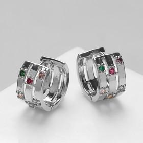 image for offer named Серьги-кольца «Искра» 3 полосы, яркие вставки, d=1,7 см, цветные в серебре