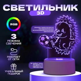 image for offer named Светильник 3D ночник RISALUX «Ежик футболист», LED RGB, от сети, 14.7×9.5×14.8 см