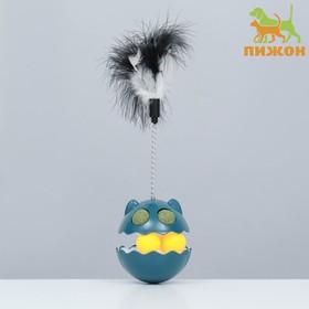 image for offer named Игрушка-неваляшка с кошачьей мятой и пером, 9,5 см, синяя