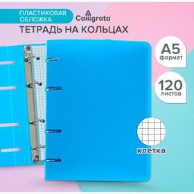image for offer named Тетрадь на кольцах A5 120 листов в клетку Calligrata Голубая, пластиковая обложка, блок офсет