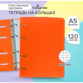image for offer named Тетрадь на кольцах A5 120 листов в клетку Calligrata Оранжевая, пластиковая обложка, блок офсет
