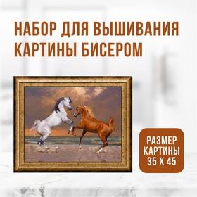 image for offer named Набор для вышивания картины бисером «Лошади»