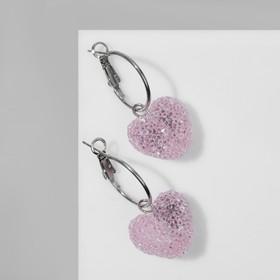 image for offer named Серьги-кольца «Сахар» сердце, цвет розовый в серебре