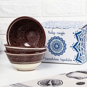 image for offer named Набор салатников Риштанская керамика "Узоры", 15см, 3 шт, в подарочной упаковке, коричневые